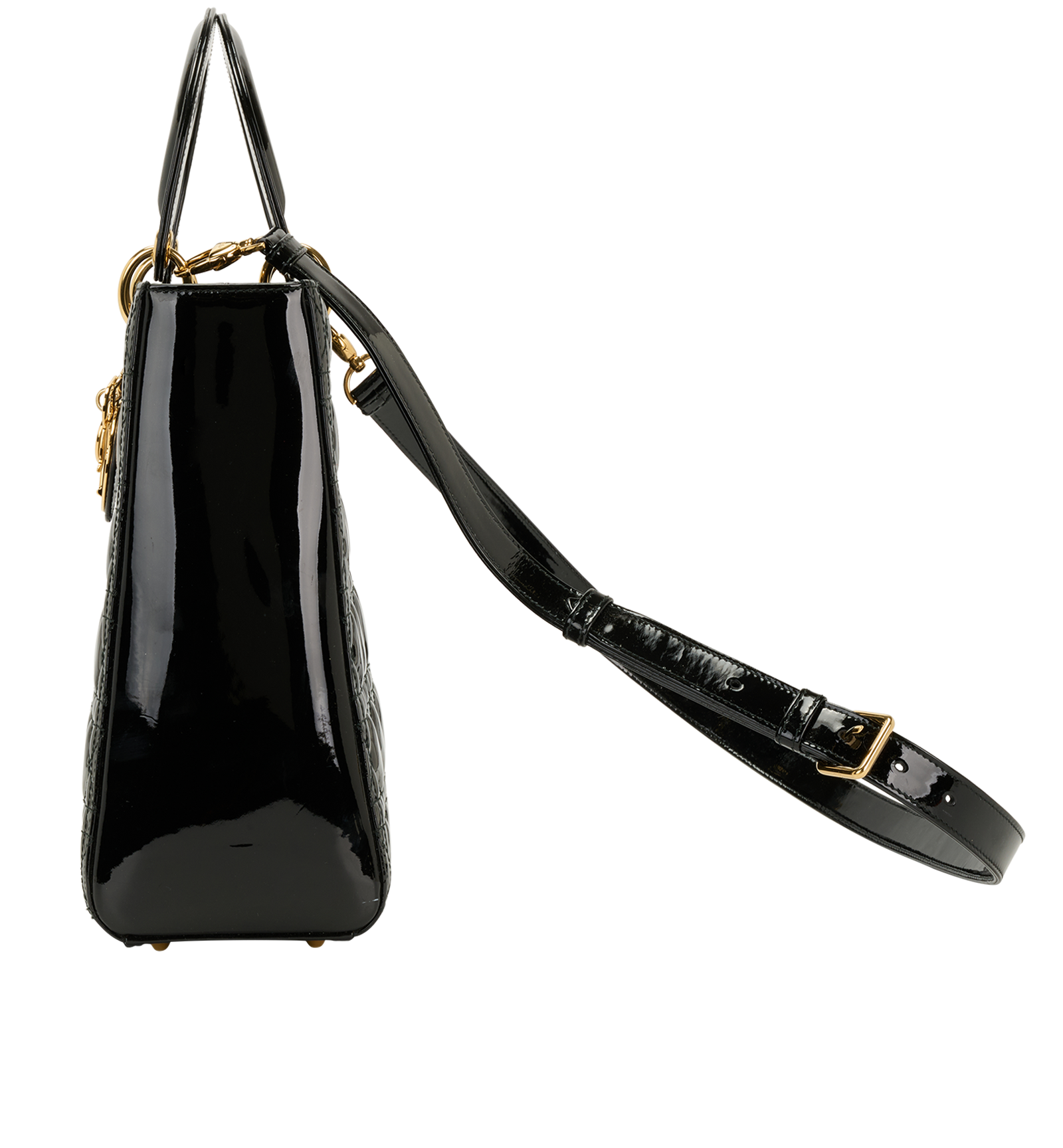 Lady Dior Handbag, &pound;1,600, Handbags, Black, Patent Leather, Bottom view